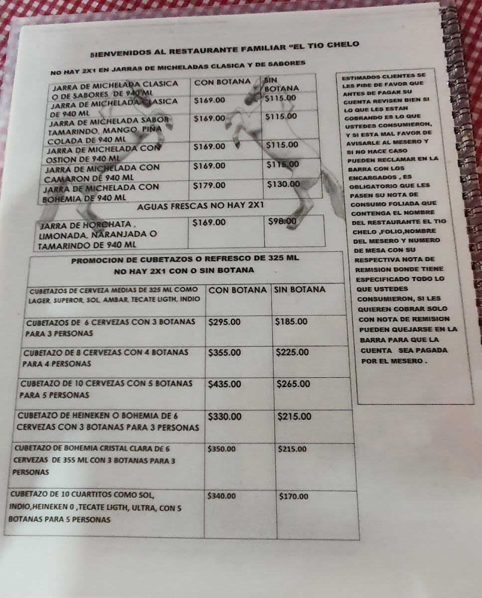 El Tio Chelo Menu - Image 1